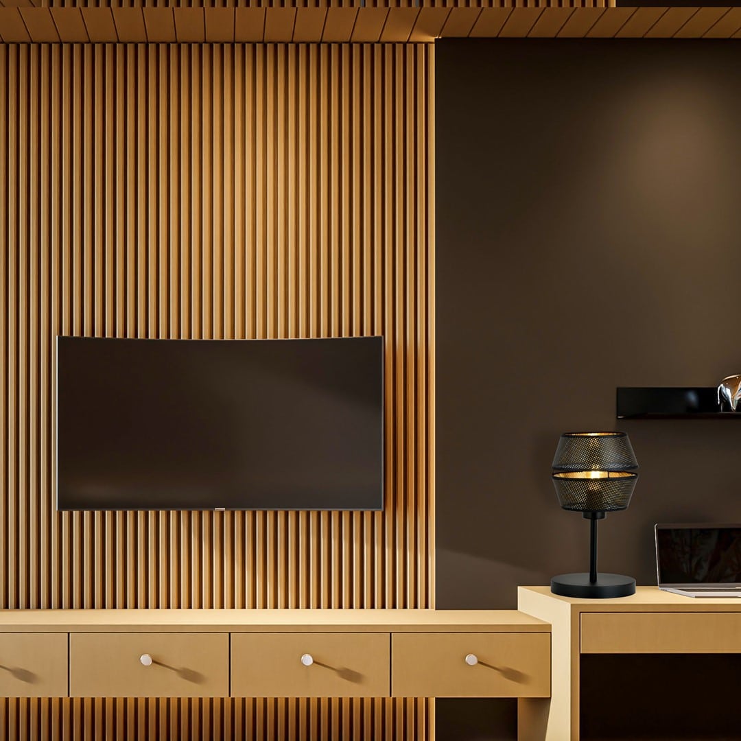 Tafellamp Malia 8211 Zwart Goudkleur 8211 Stoffen Lampenkap