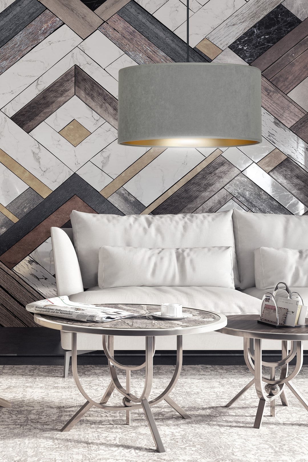 Hanglamp Hilde 8211 Grijs Goudkleur 8211 Stoffen Kap