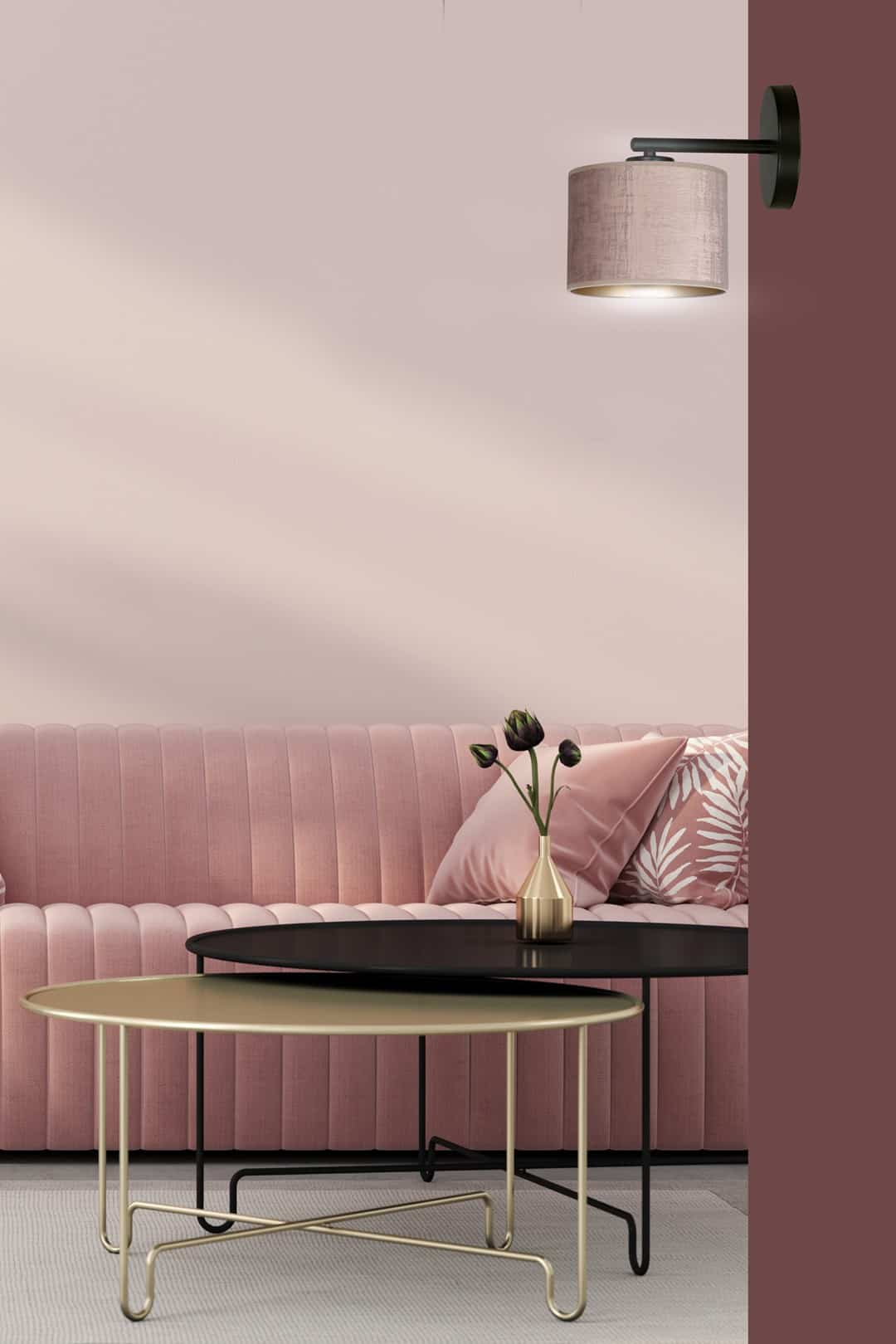 Wandlamp Hilde 8211 Zwart Metaal 8211 Roze Stoffenkap
