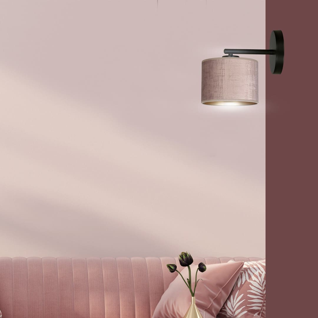 Wandlamp Hilde 8211 Zwart Metaal 8211 Roze Stoffenkap