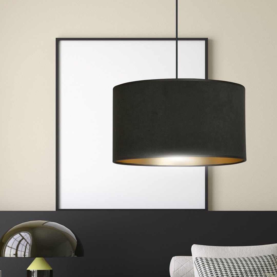 Hanglamp Hilde 8211 Zwart Goudkleur 8211 Velours Stoffen Kap