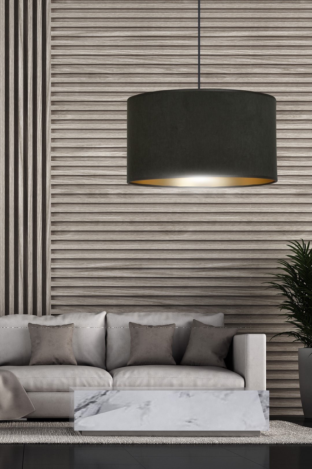 Hanglamp Hilde 8211 Zwart Goudkleur 8211 Velours Stoffen Kap