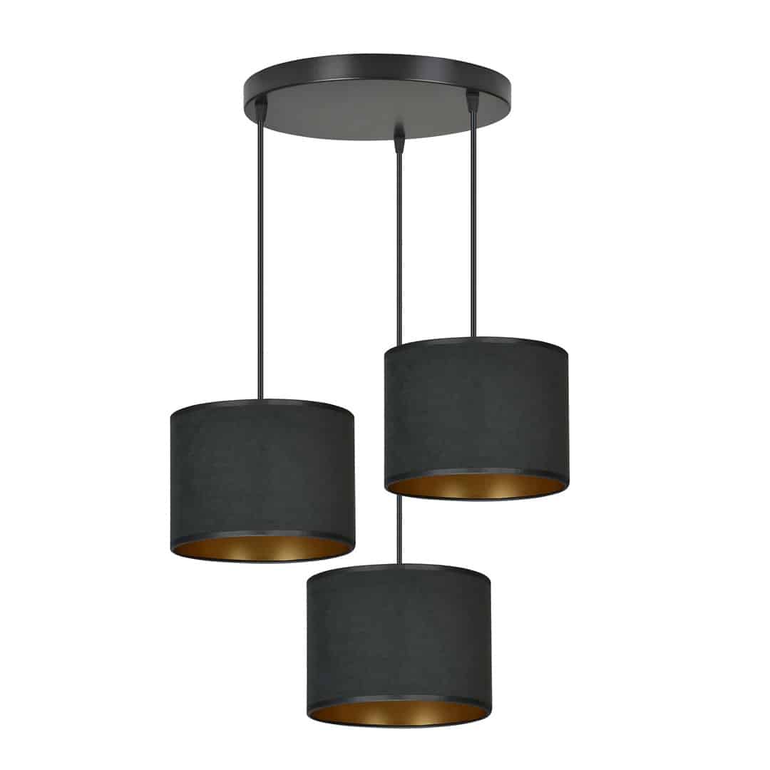Hanglamp Hilde 8211 Zwart Metaal 8211 Fluweel Stoffen Kap 8211 Goudkleur