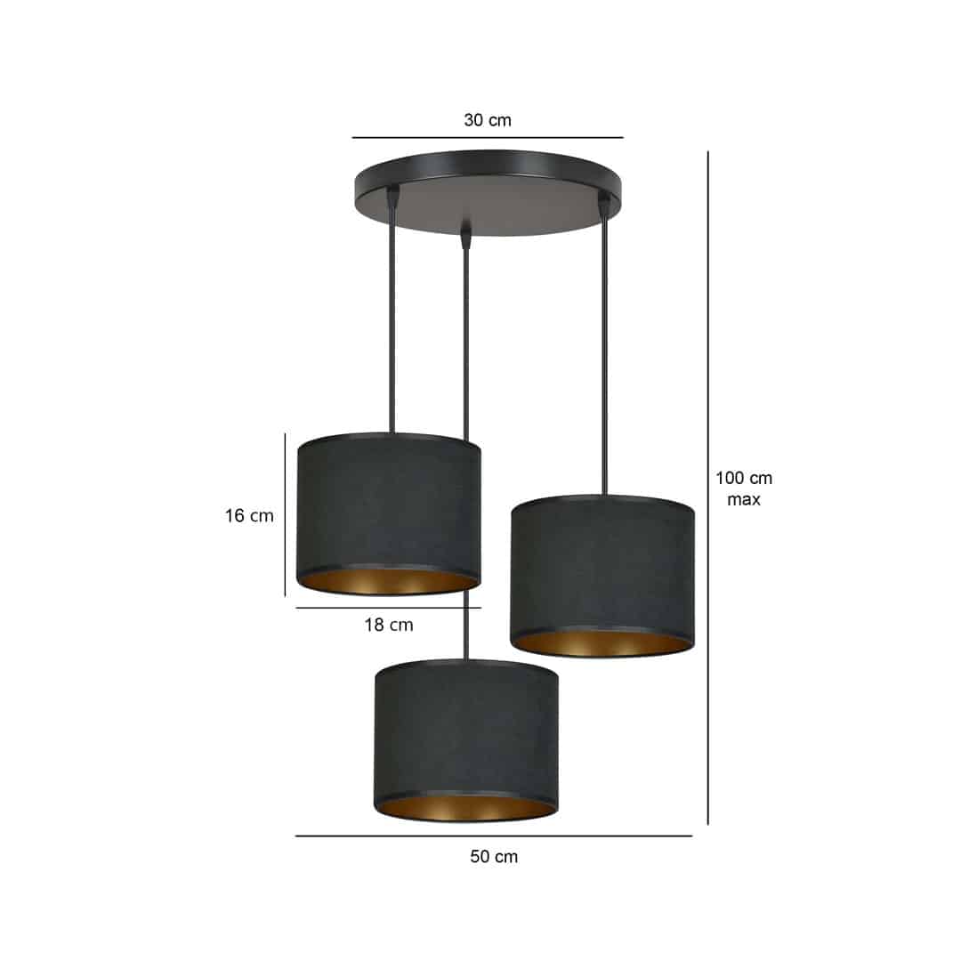 Hanglamp Hilde 8211 Zwart Metaal 8211 Fluweel Stoffen Kap 8211 Goudkleur