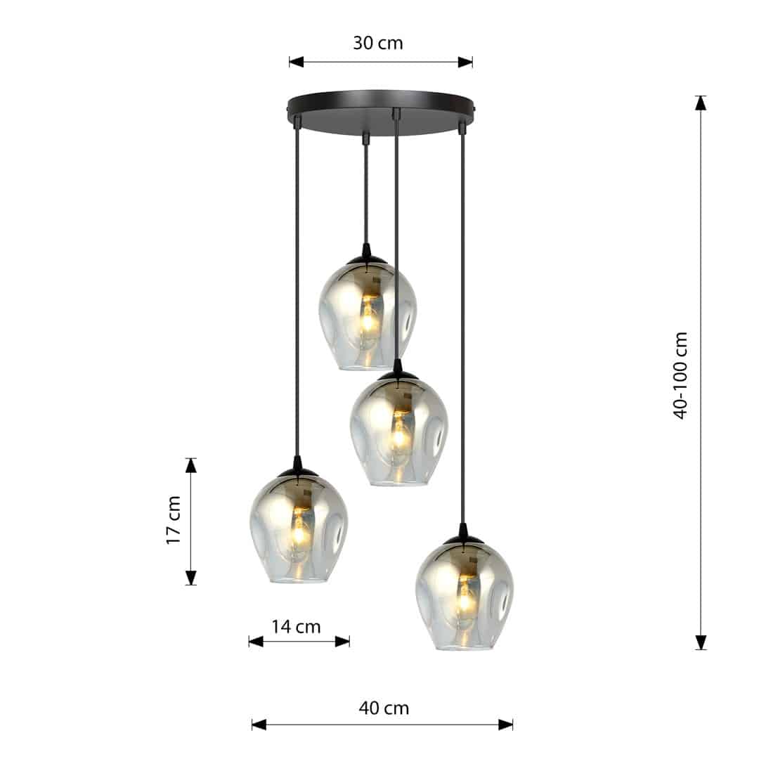 Hanglamp Istar 8211 Zwart Premium Grafiet Glas 8211 4 Lamps Hanglamp Istar 8211 Zwart Premium Grafiet Glas 8211 4 Lamps