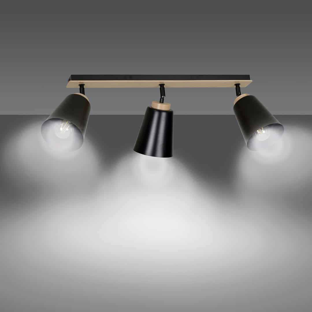 Plafondlamp Atlas 8211 Zwart Hout 8211 3 Spots Plafondlamp Atlas 8211 Zwart Hout 8211 3 Spots