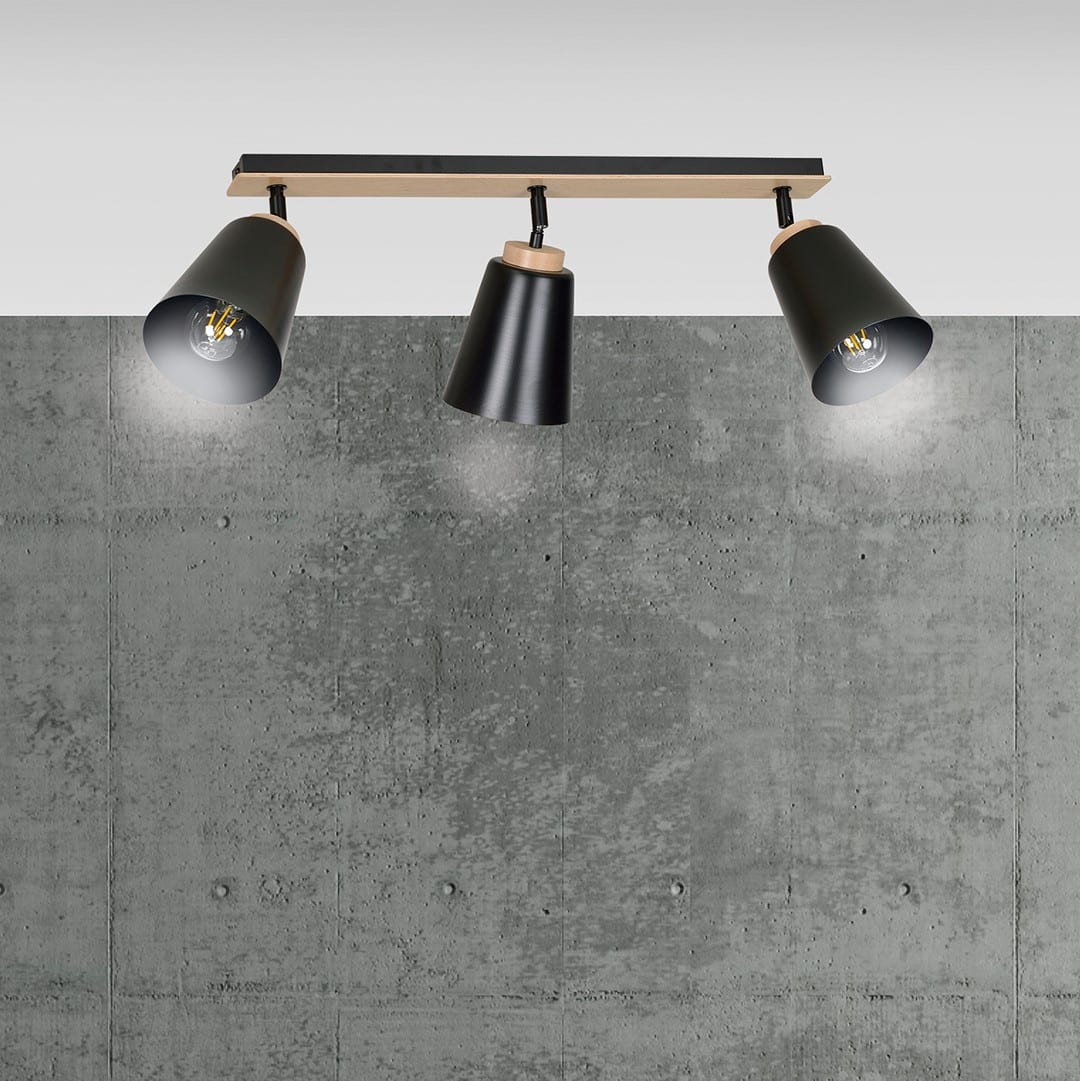 Plafondlamp Atlas 8211 Zwart Hout 8211 3 Spots Plafondlamp Atlas 8211 Zwart Hout 8211 3 Spots