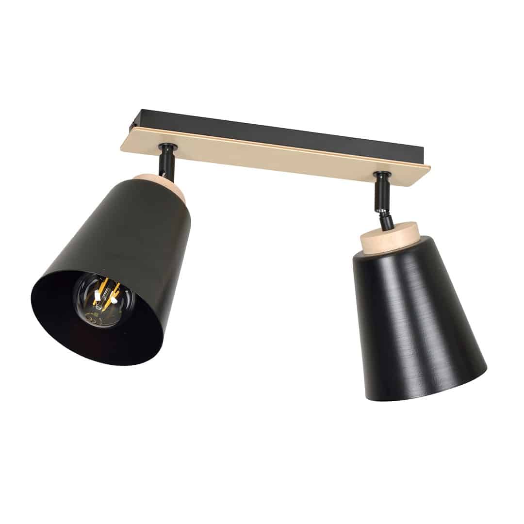 Plafondlamp Atlas 8211 Zwart Hout 8211 2 Spots Plafondlamp Atlas 8211 Zwart Hout 8211 2 Spots