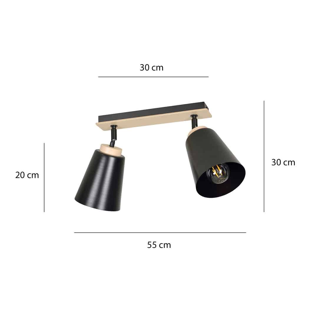 Plafondlamp Atlas 8211 Zwart Hout 8211 2 Spots Plafondlamp Atlas 8211 Zwart Hout 8211 2 Spots