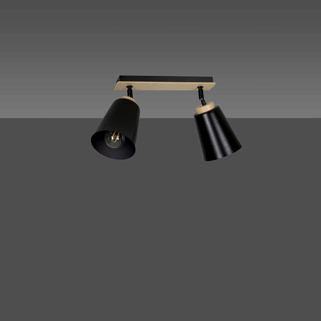 Plafondlamp Atlas 8211 Zwart Hout 8211 2 Spots Plafondlamp Atlas 8211 Zwart Hout 8211 2 Spots