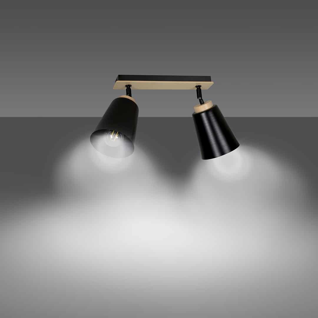 Plafondlamp Atlas 8211 Zwart Hout 8211 2 Spots Plafondlamp Atlas 8211 Zwart Hout 8211 2 Spots