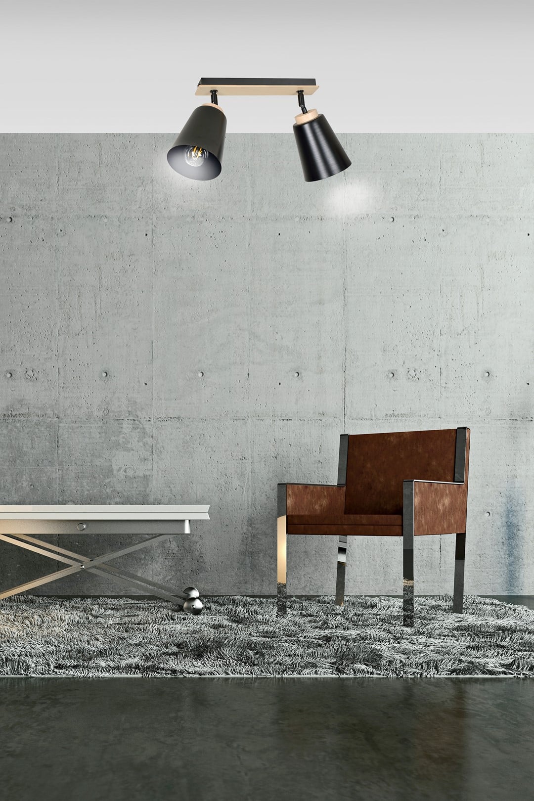 Plafondlamp Atlas 8211 Zwart Hout 8211 2 Spots Plafondlamp Atlas 8211 Zwart Hout 8211 2 Spots