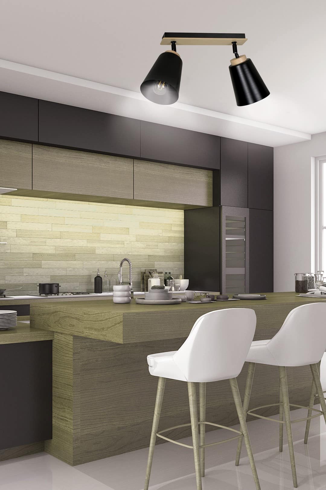 Plafondlamp Atlas 8211 Zwart Hout 8211 2 Spots Plafondlamp Atlas 8211 Zwart Hout 8211 2 Spots