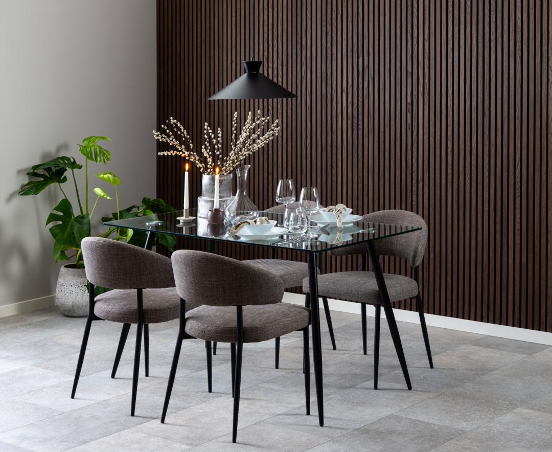 Eetkamerstoel Edina 8211 Stof Basel Lichtgrijs Bruin 8211 Zwart Metaal Minimale Bestelling 2 Stuks