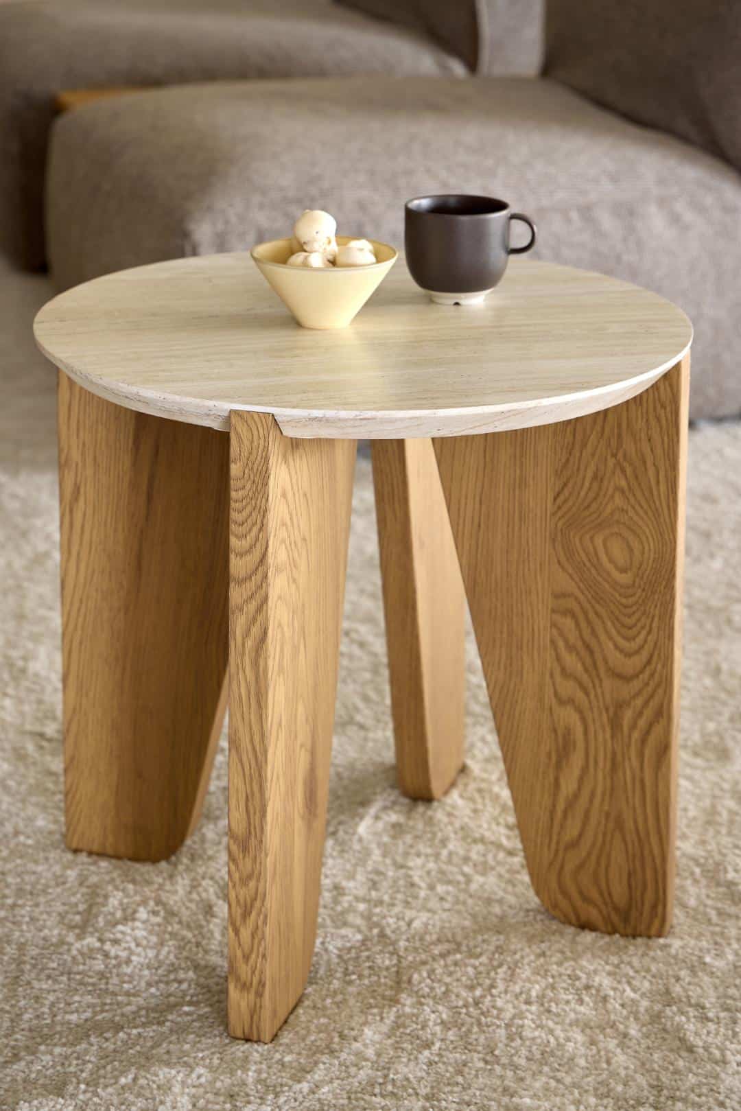 Bijzettafel Dockland 8211 Ruw Travertijn 8211 Eiken Melamine