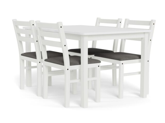 Eetkamerset Alicante 8211 Tafel En 4 Stoelen 8211 Wit Mdf 8211 Stof Lichtgrijs