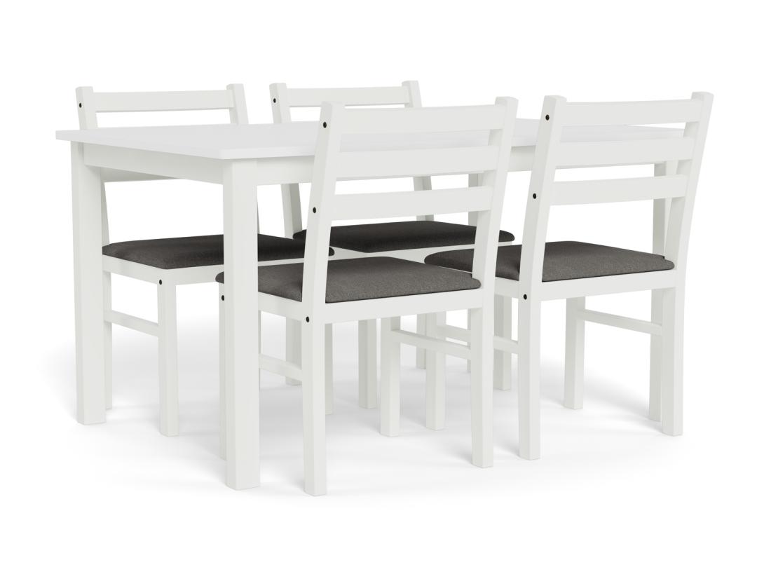Eetkamerset Alicante 8211 Tafel En 4 Stoelen 8211 Wit Mdf 8211 Stof Lichtgrijs