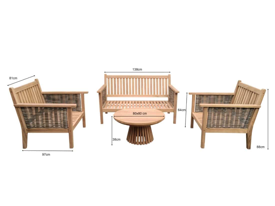 Tuinset Malaga 8211 Teakhout 8211 Inclusief Salontafel En Kussens