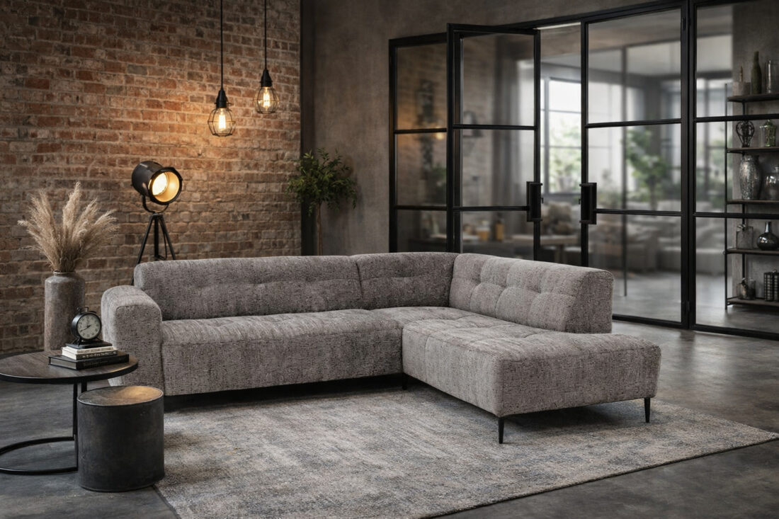 Zitcombinatie Bovino 8211 2 5 Vst Links Ottomane Vst Rechts 8211 Stof Grijs Bella 15