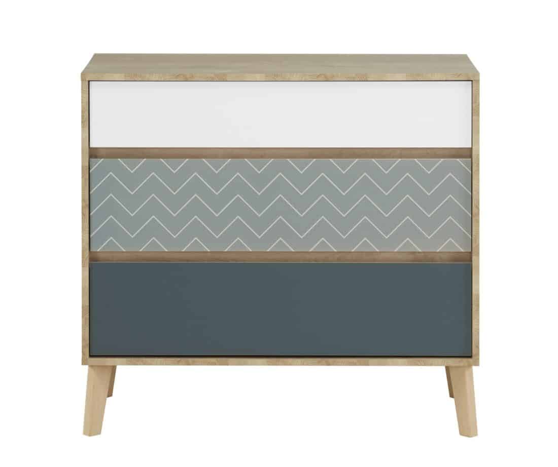 Ladekast Larvik 8211 Wit Serigrafisch Blauw 8211 Eiken Fineer 8211 Met 3 Lades