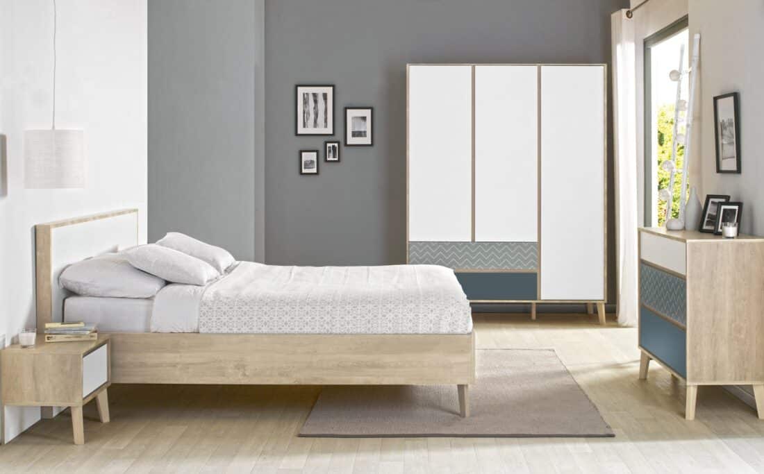 Ladekast Larvik 8211 Wit Serigrafisch Blauw 8211 Eiken Fineer 8211 Met 3 Lades