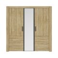Linnenkast Sofia - 3-deurs - Gouden eiken afwerking / Zwart - 1 spiegeldeur - Hoogte 222 cm