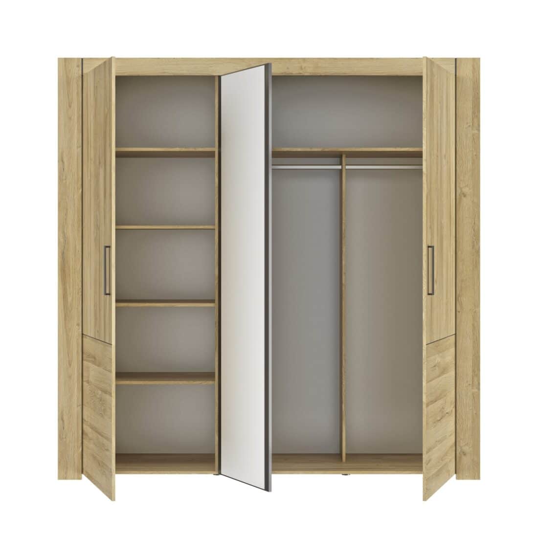 Linnenkast Sofia 8211 3 Deurs 8211 Gouden Eiken Afwerking Zwart 8211 1 Spiegeldeur 8211 Hoogte 222 Cm