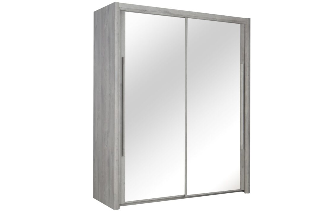 Linnenkast Cyrus 8211 Lichtgrijs Eiken 8211 Met 2 Schuifdeuren En 2 Spiegels 8211 200 Cm