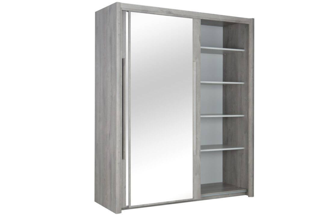 Linnenkast Cyrus 8211 Lichtgrijs Eiken 8211 Met 2 Schuifdeuren En 2 Spiegels 8211 200 Cm