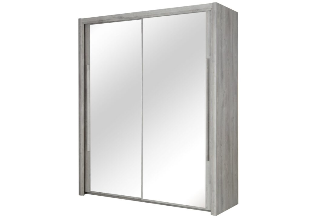 Linnenkast Cyrus 8211 Lichtgrijs Eiken 8211 Met 2 Schuifdeuren En 2 Spiegels 8211 200 Cm