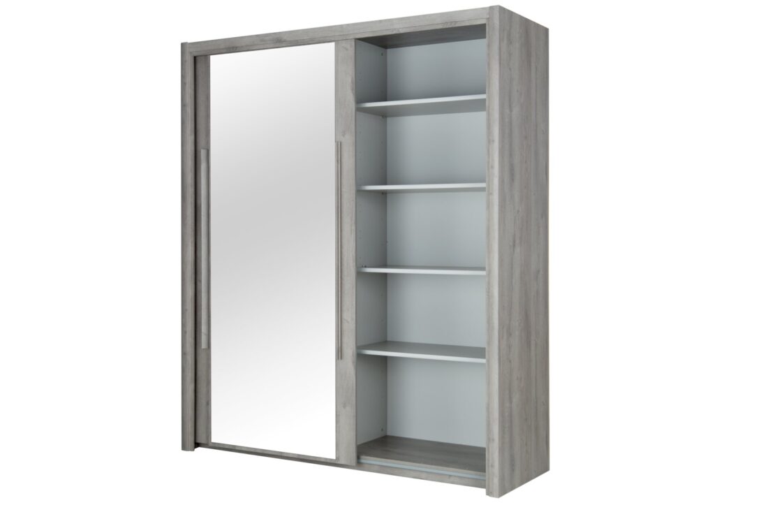 Linnenkast Cyrus 8211 Lichtgrijs Eiken 8211 Met 2 Schuifdeuren En 2 Spiegels 8211 200 Cm