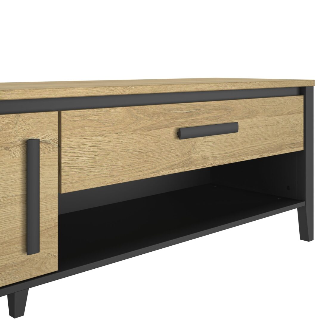 Tv Meubel Cork 8211 Goud Eiken Finish Fineer Zwart 8211 Met 1 Deur En 1 Lade 8211 170 Cm