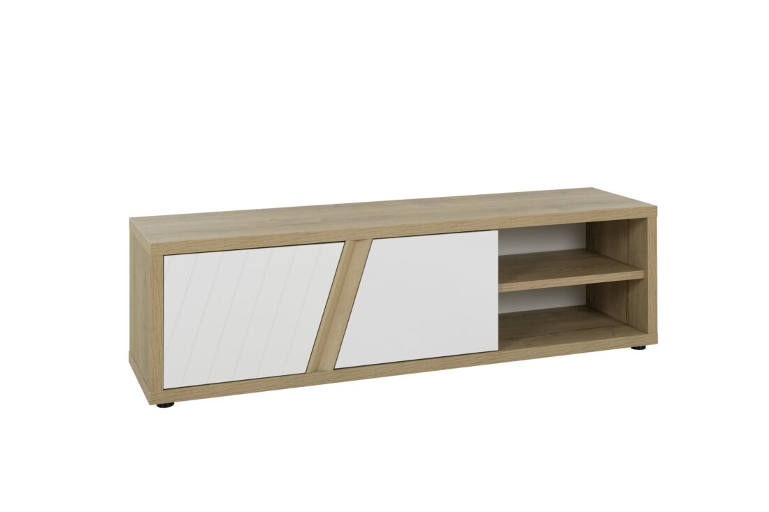 Tv Meubel Epura 8211 Silva Eiken Finish Wit Hoogglans 2 Deuren En Open Vak