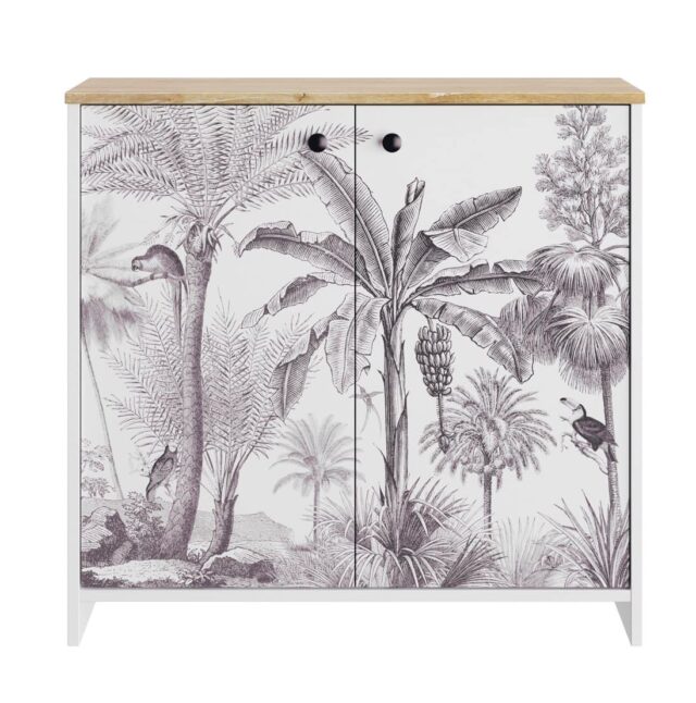 Opbergkast Motoco 8211 2 Deurs 8211 Geceruseerd Kastanjebruin Met 8216 Jungle 8217 Bedrukte Deuren