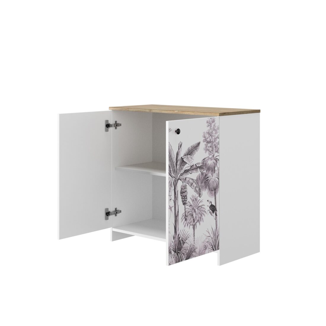 Opbergkast Motoco 8211 2 Deurs 8211 Geceruseerd Kastanjebruin Met 8216 Jungle 8217 Bedrukte Deuren