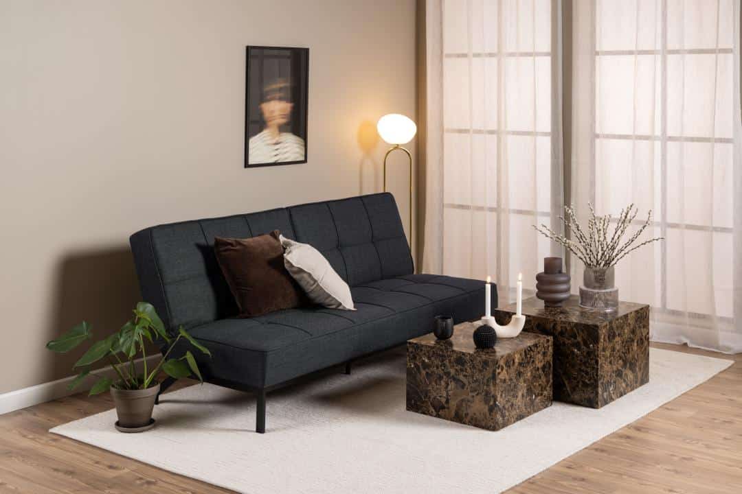 Slaapbank Perugia 8211 Stof Basel Donkergrijs 8211 Metaal