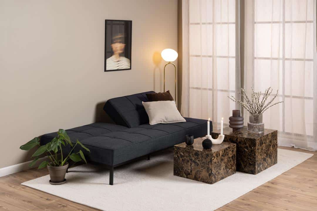 Slaapbank Perugia 8211 Stof Basel Donkergrijs 8211 Metaal