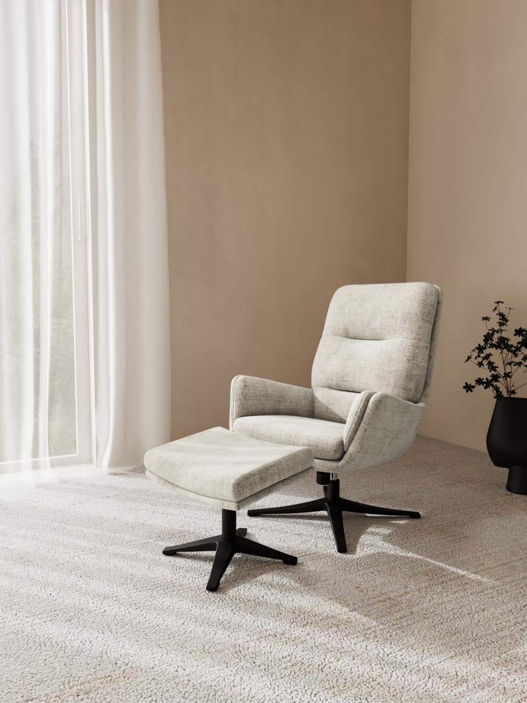 Relaxfauteuil Suton 8211 Stof Juto Beige 8211 Met Voetenbank