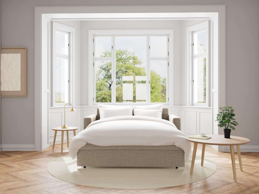 Slaapbank Fleury 8211 Stof Structuurbeige Tweekleurig 8211 2 Losse Rugkussens