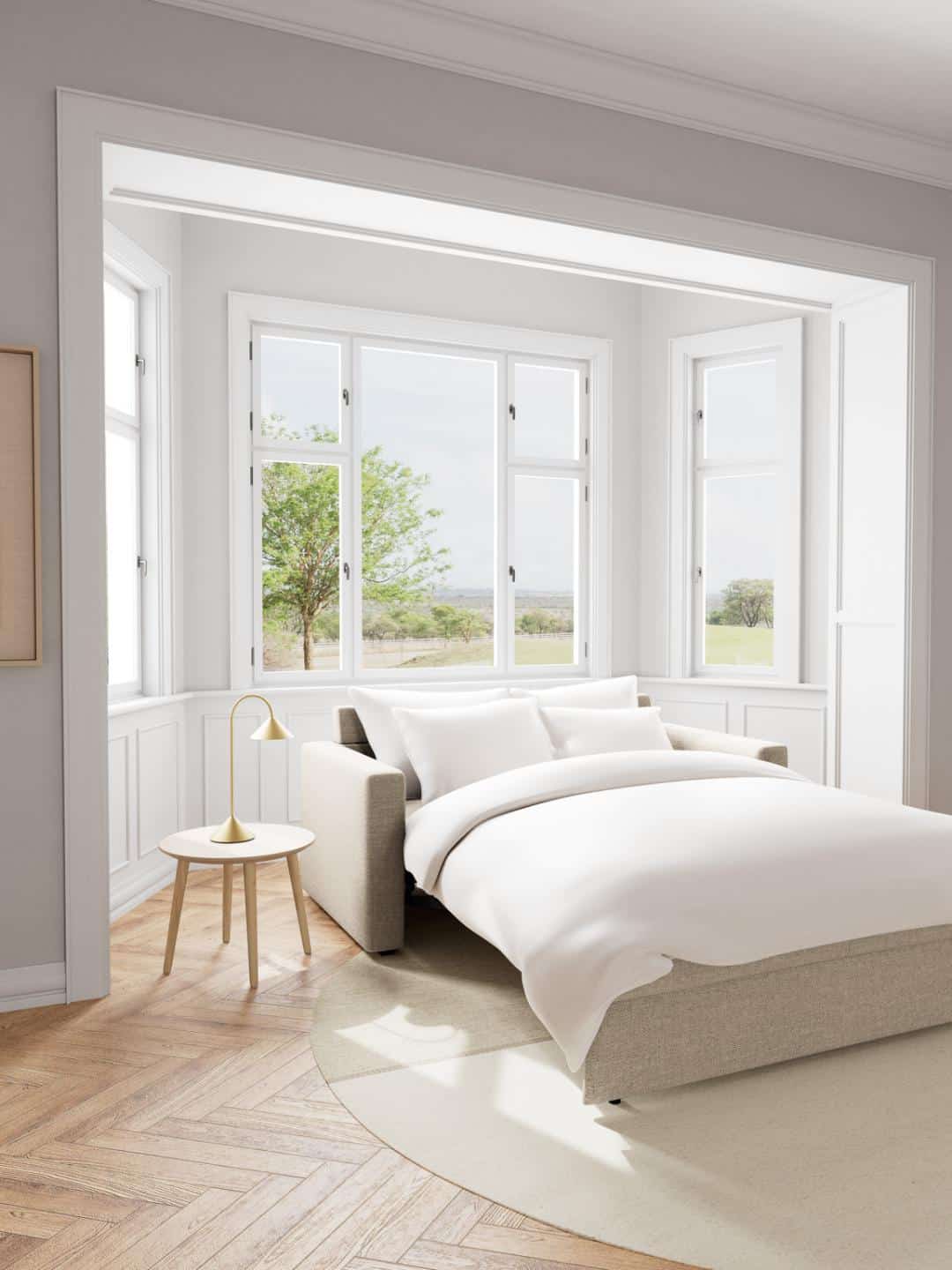 Slaapbank Fleury 8211 Stof Structuurbeige Tweekleurig 8211 2 Losse Rugkussens