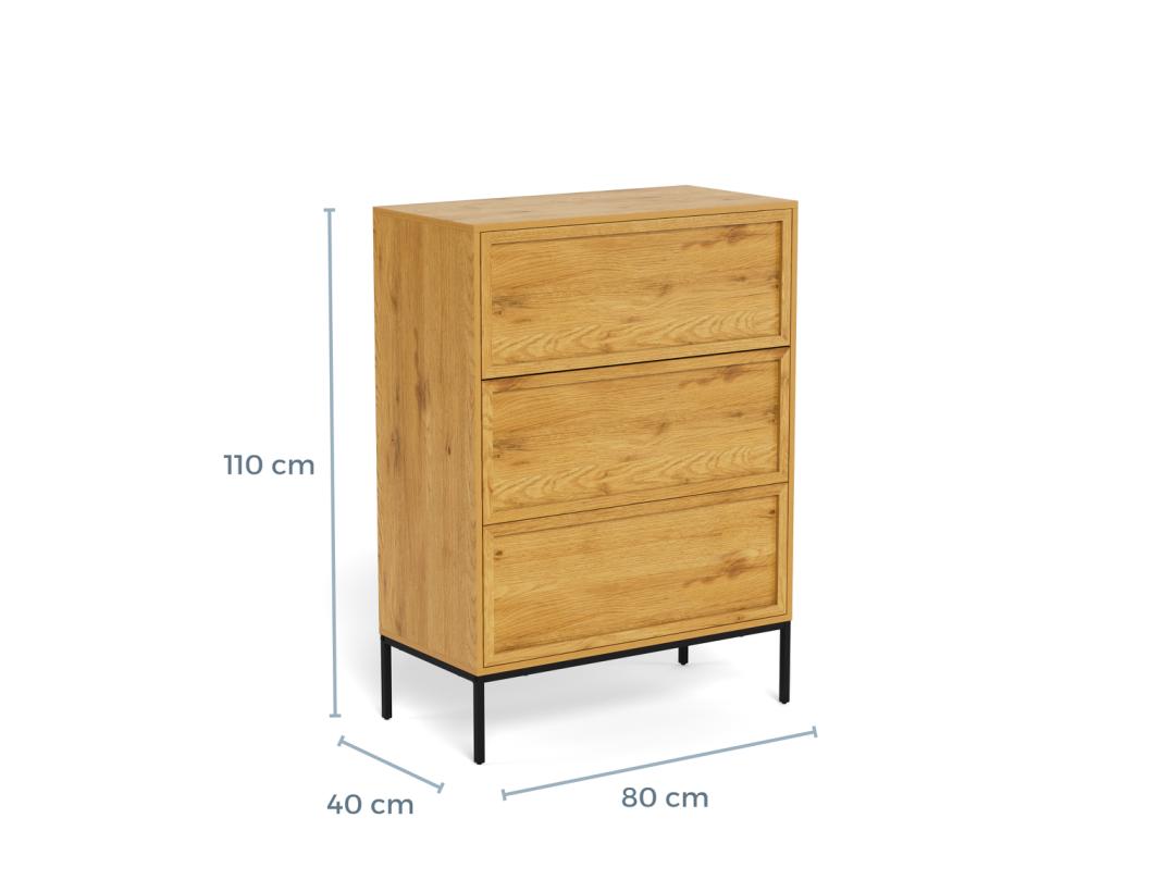 Ladekast Palmdale 8211 Mat Wild Eiken Fineer 8211 Metaal 8211 3 Laden 8211 80 Cm
