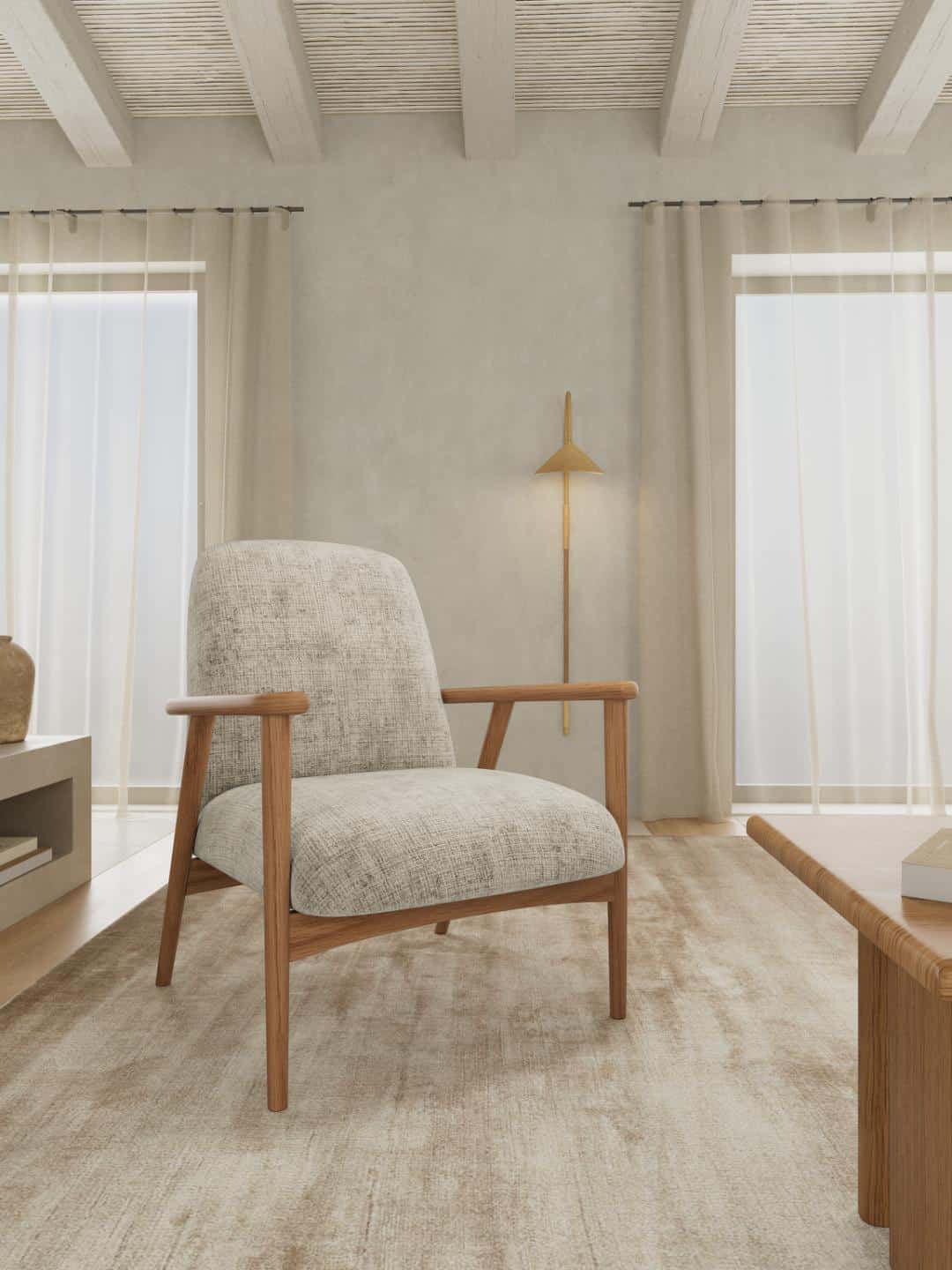 Loungestoel Auckland 8211 Gelakt Massief Eiken 8211 Beige Stof