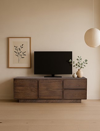 Tv Dressoir Bloemfontein 8211 Massief Gezandstraald Mangohout 190 Cm Met 3 Deuren En 2 Lades