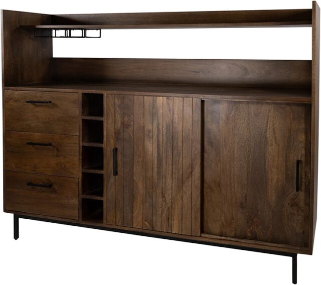 Barkast Vrijstaat 8211 Mango Bruin Walnoot 8211 160 Cm Met 2 Schuifdeuren En 3 Lades