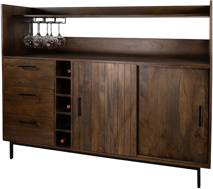 Barkast Vrijstaat 8211 Mango Bruin Walnoot 8211 160 Cm Met 2 Schuifdeuren En 3 Lades