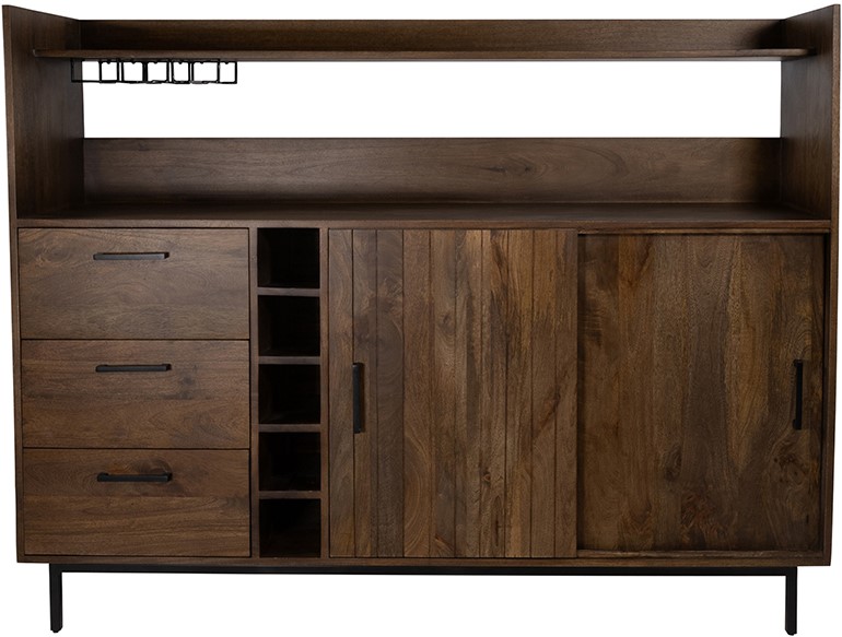 Barkast Vrijstaat 8211 Mango Bruin Walnoot 8211 160 Cm Met 2 Schuifdeuren En 3 Lades