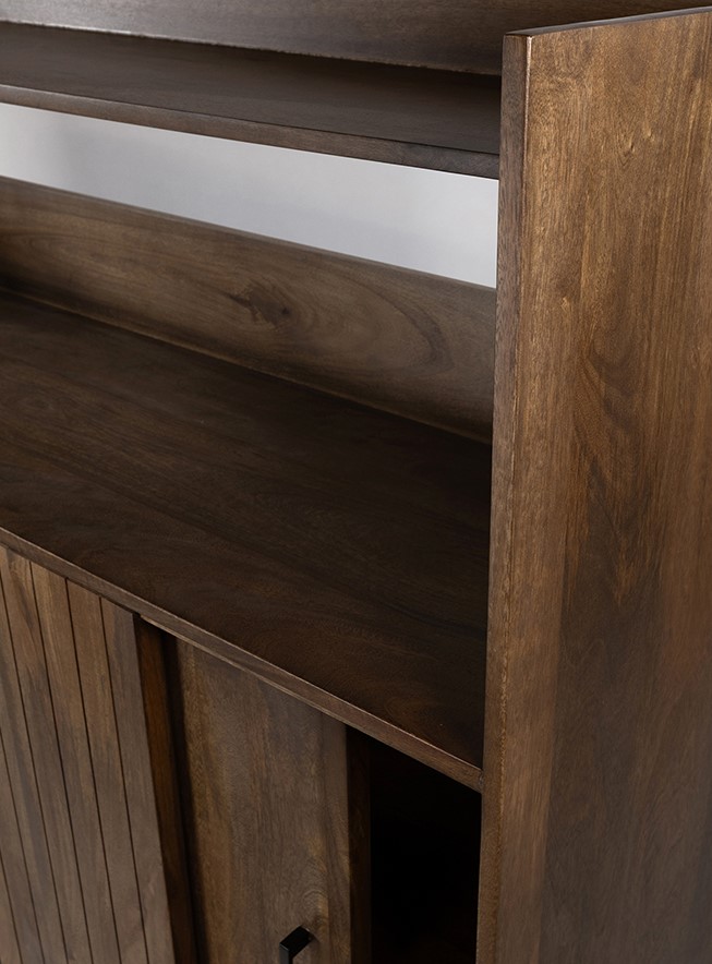 Barkast Vrijstaat 8211 Mango Bruin Walnoot 8211 160 Cm Met 2 Schuifdeuren En 3 Lades