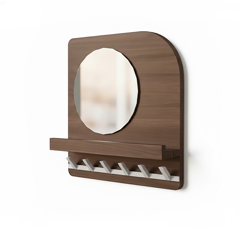 Kapstok Curaao 8211 Mango Bruin Walnoot 8211 45 Cm 8211 Met Spiegel En 6 Haken