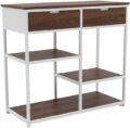 Wandkast Montserrat - Bruin mangohout walnoot - Beige frame - Met 2 lades en 3 legplanken