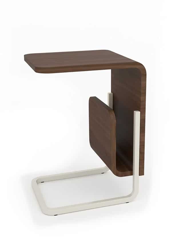 Laptoptafel Belize 8211 Bruin Mangohout Walnoot 8211 Beige Metaal 8211 Met Houten Tijdschriftenhouder